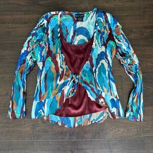 Bay Studio Colorful Crinkle Jacket with Burgundy Detail